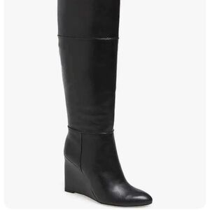 Tory Burch Black Leather Linnet Wedge Tall Boots Size 9M